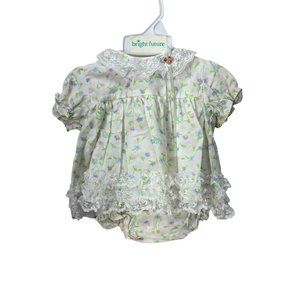Cutest Ones Vintage Size 12 Months White Floral Print Infant Girls 2 Piece Dress